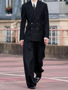 Garnitury męskie drużbowie czarne paski w paski podwójnie piersi kurtka palenia luźna design