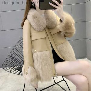 Men's Fur Faux Fur Womens Fur Faux Winter Coat Warm Thick Women Sheepskin Collar Outwear Splicing Leather Jacket 220928 L230913