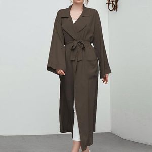 Mulheres Trench Coats Mulheres Jaquetas Longas Femininas Cor Sólida Casaco Clássico Lapela Manga À Prova de Vento Cintura Ajustável Streetwear Outono