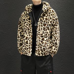 Mäns päls mode varma kärlek vinterjacka män kappa kvinna huva faux leopard casual slim parka m-4xl