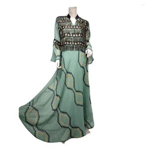 Abbigliamento etnico Abito da festa Donna Elegante ricamo di lusso con paillettes Nappa Taglie forti Compleanno in chiffon verde