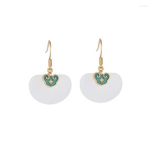 Dangle Earrings White Jade Ruyi Designer Amulets Gemstones women Natural Accessories 925 Silver Charm Jadeite Gift Chinese Jewelry