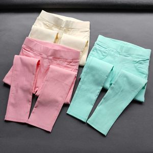 Calças lápis para meninas crianças, cintura alta com elasticidade, leggings justas, bolso duplo atrás, calças justas para meninas