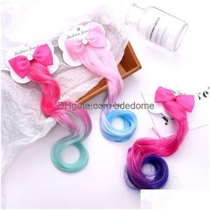 Hårklipp Barrettes flickor barn Colorf Bow Knot Hårstycke Wig Hairs Extension Bobby Pin Clasp Birthday Cosplay Jewelry Will and Sa Dhoym