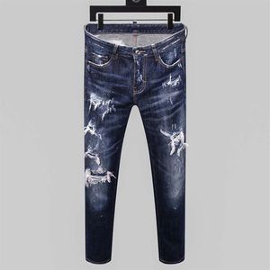 mens jeans denim blue skinny ripped pants version Navy old fashion Italy style2735