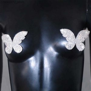 Breast Pad Brilliant Butterfly Chest Stickers Gemstone Sexy Creative Zircon Nipple Cover Women Sexy Butterfly Tassel Breast Stickers Q230914