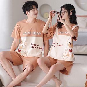 Men's Sleepwear Cotton Couples Homewear Summer Men Pyjamas Korean Fashion Pijamas Set Short Sleeve Sleep Top Shorts Home Clothes Mujer Homme