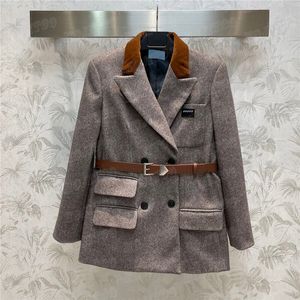 Vintage Corduroy Suit Jacket Women Autumn Winter Outerwear With Belt High Grade Lady Jackets Coats