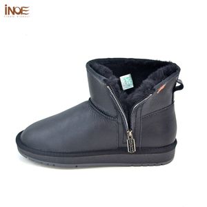 Sapatos de vestido INOE homens casuais botas de neve de inverno impermeável couro de pele de ovelha natural forrado moda quente com zíper preto 230912