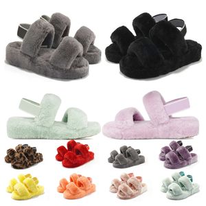 Designer Wolle Winter Pelz Slipper Booties Damen Grau Schwarz Leopardenmuster Luxus haarige Damenschuhe warme bequeme Hausschuhe EUR 36-43