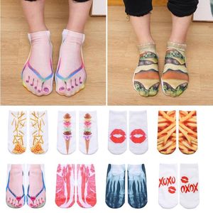 Women Socks Adult Comfortable Cotton Hosiery Unisex Novelty 3D Print Ankle Low Cut Sock Flip Flops Design