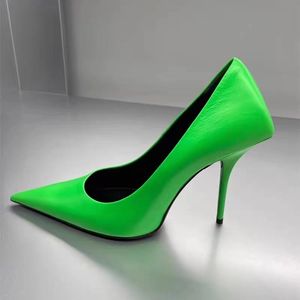 Kniv 110mm Pump Green Black Pink-Women High Heels äkta läder Sexigt mode Grunt mun spetsade tår Stiletto Heel Dress Shoes Designer Shoes Factory Factorwear