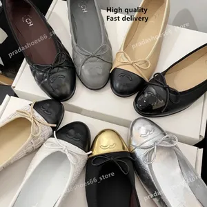 Paris Spring Summer 2023 Women Women Women Shoes Channel Luxury Brand Leather Sequilted Flat Sole Bow Designer Ballet Shoes Woman Lazy Canvas Shoe Tory