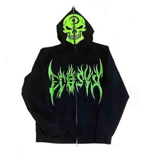 Hoodies dos homens moletons novo crânio bordado oversized hoodie mulheres y2k gótico punk jaqueta harajuku zip moletom mulheres rua tendência moda roupas x0914