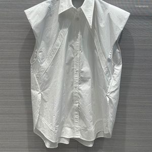 Bluzki damskie 2023 Bawełniane koszule bez rękawów Kobiety Kobiety Spring Runway Single Bed -Breast Pader Slim Black White Blouse Fashion
