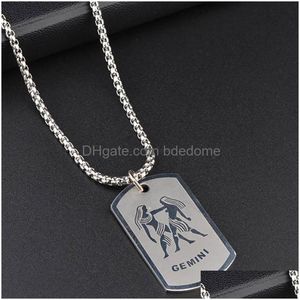 Pendant Necklaces Stainless Steel 12 Zodiac Sign Necklace Men Hip Hop Id Dog Tag Pendants Charm Star Choker Astrology Fashion Jewelry Dhmrt