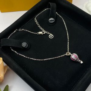 Collana con pendente alla moda classica di marca, mongolfiera sognante con diamanti Collana di lusso in argento 925