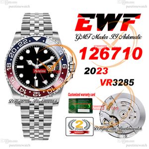 EWF GMT Pepsi 12671 VR3285 Automatik-Herrenuhr, rot-blaue Keramik-Lünette, schwarzes Zifferblatt, Strichmarkierungen, 904L-Stahl, JubileeSteel-Armband, Super Edition, Puretimewatch 03