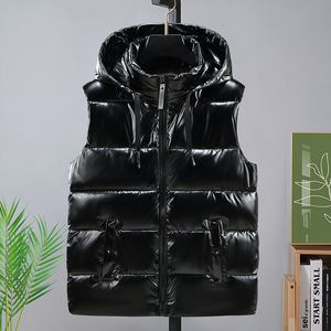 Gilet da uomo 3639 Superficie lucida nero grigio gilet gilet da uomo con cappuccio casual caldo spesso giacca da uomo con cerniera capispalla autunno inverno 230914