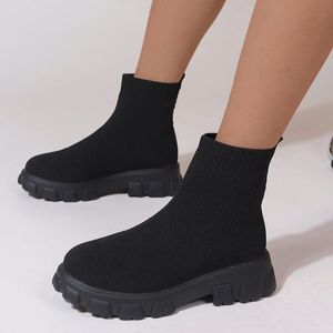 Botas de grife mulher inverno botas de neve mulheres sapatos plataforma tornozelo curto knite meia tênis preto rosa roxo