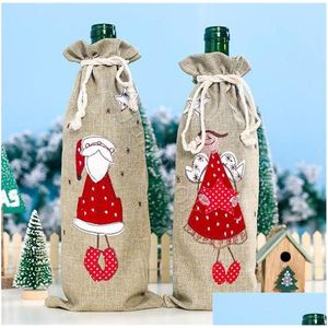 Decorazioni natalizie per la casa Tela ricamata Vecchio Tappo di bottiglia di vino Set Borsa regalo Decorazione di Babbo Natale Dc938 Consegna a goccia Giardino Festi Dhx8R