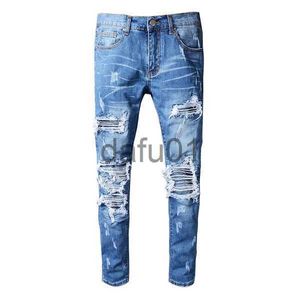 Jeans da uomo Moda Jeans da uomo Runway Slim Racer Biker Jeans #1132 Hiphop Skinny Men Denim Strappato Pantaloni da jogging Pantaloni maschili antirughe Jean Trouse339O x0914