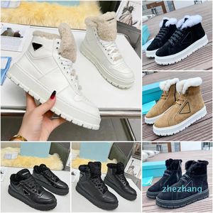 2023-Designer Nylon Botas Mulheres Outono Inverno Alta Lã Quente Camurça Lace-up Bootie Botas de Neve Moda de Alta Qualidade Casual Couro Acolchoado Nappa Sneaker