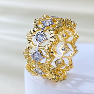 14K Gold Hollow Diamond Ring% 100 Gerçek 925 STERLING Silver Party Aly Band Halkaları Kadınlar Gelin Nişan Takı Hediyesi