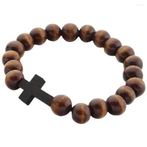 Charme pulseiras frisadas pulseira pequena cruz homens contas de madeira miçangas fé cruzes homens preto