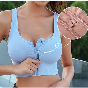 Women's Tanks Zipper Sports Vest Sport Bra Damping Yoga Thoracic Support Elastic Anti Glare Quick Drying External Penetration Sling Back