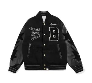 Men's jacket hip-hop coat patchwork baseball letter daisy patch leather bomber spring oversized street coat M-3XL