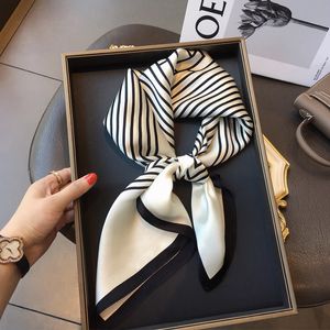 Silk scarf 100% mulberry silk scarf 2023 new fashion designer simple striped silk scarf women's square scarf scarf shawl 68cm Christmas gift for girls