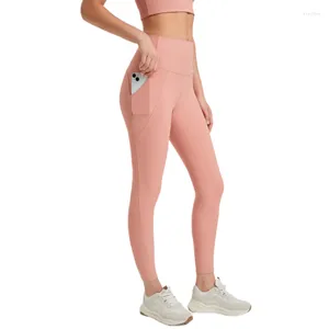 Active Pants Yoga Kvinnors höga midja snäva fickor som kör sport leggings fitness snabb torkning pilates aerob träning