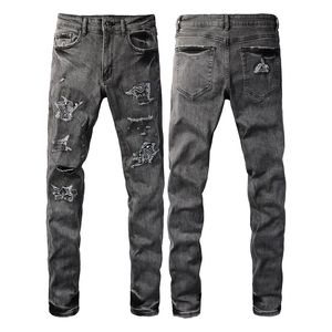 Streç kot pantolon deliği ince fit erkekler yama hip hop yırtık erkekler sıska denim pantolon erkekler rahat pantolonlar büyük boyut 28-40 ABD boyutu 8903