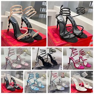 Margot Jewel Sandals Snake Twining Sandal Sandal 10cm Stiletto High Heel Rene Caovilla Crystal Gold Rhinestone Shoes Silver Goles Women Pumps Factory Shoe