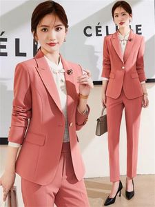 Women's Two Piece Pants Women Blazer Formal 2 Set Pink Blue Black Orange Jacket Trouser Suits Office Ladies Business Work Wear Pant Sets