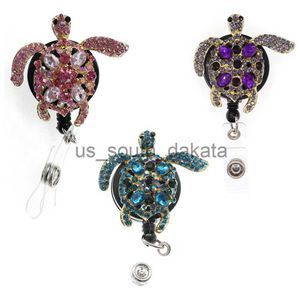 Key Rings Wholesale Key Rings High Quality Rhinestone Nurse Beautiful Turtle Animal Card Retractable Badge Reel ID Holder For Decoration x0914