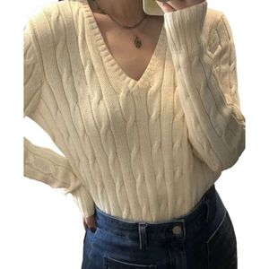 Women Sweater Ralphs Laurens Women's Knitwear Top Quality Spring Classic RL V-neck Fried Dough Twists Sweater Versatile Embroidery Pony Long Sleeve Knit