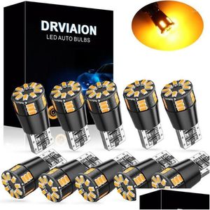 Luzes de emergência do carro 10x t10 w5w led bb canbus erro 2825 194 3014 24smd acessórios liberação lâmpada de leitura amarelo azul gota entrega dhrnk