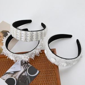 Grampos de cabelo Estilo Branco Pérola Moda Wide-Brimmed Cristal Headband Europeu e Americano Barroco Acessórios De Noiva