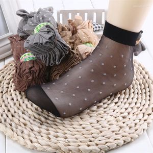 Women Socks 10pcs/lot Skin Color Dot Transparent Thin Crystal Silk Nylon Fashion Ladies Summer Short Ankle Wholesale