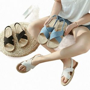 Crocuses Girl Sandals Thong Woman Vintage Rope Fashion Trainers Buckle House tofflor Summer Loafers 2022 98T2#