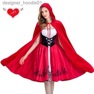 Capa feminina feminina gótico vermelho equitação capuz traje com capuz manto de natal vestido de festa de halloween com capa adulto role-playing durável s l230914