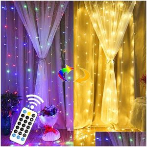 LED -strängar 3x 300 lysdioder Curtain String Lights IP65 Vattentät jul RGB Färg Byt ljus 11 -lägen med fjärrbakgrund inomhus DH9NG