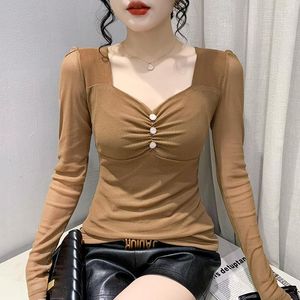 Frauen T Shirts 2023 Herbst Winter Koreanische Mode Mesh T-shirts Frauen Vintage Tops Für Transparent Büro Dame Tees