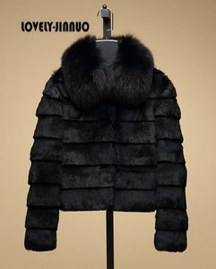 نساء الفراء فو فرو حقيقي معطف فرو أرنب مع الثعلب فور طوق النساء الكامل Pelt Fox Fur Jacket Winter Rabbit Fur Weistcoat F741 230914