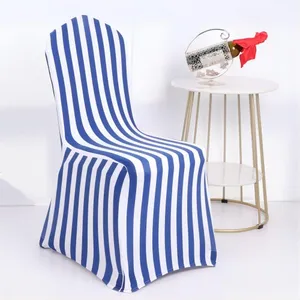6 Pcs Stretch Spandex Chair Covers Striped Royal Blue and White Wedding Covers