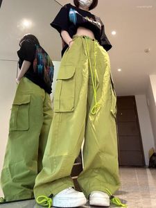 Kvinnors byxor amerikansk stil vintage gröna overaller sommar tunt hiphop casual lös bred ben lila stor storlek byxor