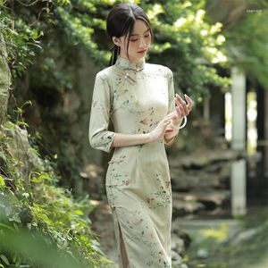 Ethnic Clothing Ins Red Blue Loose 2023 Fashion Modern Chinese Cheongsam A-line Dress Women 3/4 Sleeve Qipao Traditional Clothes