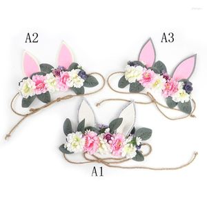 Haarschmuck L5YF Kinder Blumenstirnbänder Born Po Kopfschmuck Baby Kranz Stirnband Schöne Ohren Hairwrap Säuglingsstützen